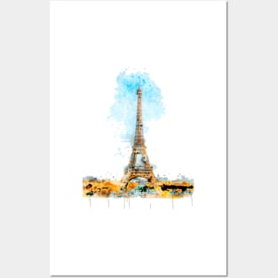 Paris Eiffel tower watercolor painting Posters and Art